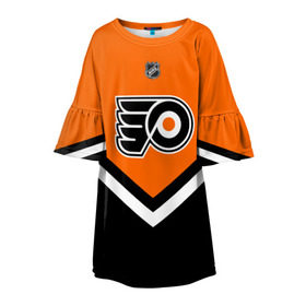 Детское платье 3D с принтом Philadelphia Flyers в Новосибирске, 100% полиэстер | прямой силуэт, чуть расширенный к низу. Круглая горловина, на рукавах — воланы | america | canada | hockey | nhl | usa | америка | канада | лед | нхл | сша | филадельфия | флайерз | хоккей