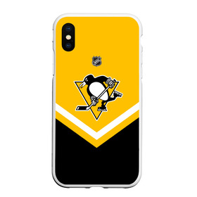 Чехол для iPhone XS Max матовый с принтом Pittsburgh Penguins в Новосибирске, Силикон | Область печати: задняя сторона чехла, без боковых панелей | america | canada | hockey | nhl | usa | америка | канада | лед | нхл | пингвинз | питтсбург | сша | хоккей