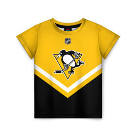 Детская футболка 3D с принтом Pittsburgh Penguins в Новосибирске, 100% гипоаллергенный полиэфир | прямой крой, круглый вырез горловины, длина до линии бедер, чуть спущенное плечо, ткань немного тянется | Тематика изображения на принте: america | canada | hockey | nhl | usa | америка | канада | лед | нхл | пингвинз | питтсбург | сша | хоккей