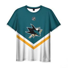 Мужская футболка 3D с принтом San Jose Sharks в Новосибирске, 100% полиэфир | прямой крой, круглый вырез горловины, длина до линии бедер | america | canada | hockey | nhl | usa | акула | америка | канада | лед | нхл | сан хосе | сша | хоккей | шаркс