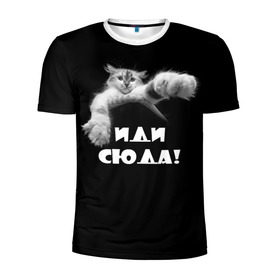 Мужская футболка 3D спортивная с принтом Иди сюда! в Новосибирске, 100% полиэстер с улучшенными характеристиками | приталенный силуэт, круглая горловина, широкие плечи, сужается к линии бедра | киска | кот | котёнок | кошка | лапа | прикольные картинки