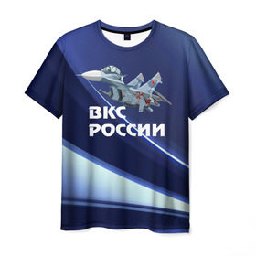 Мужская футболка 3D с принтом ВКС России в Новосибирске, 100% полиэфир | прямой крой, круглый вырез горловины, длина до линии бедер | Тематика изображения на принте: su 30 | ввс | вкс | лётчик | окб сухого | пилот | россия | самолёт | су 30