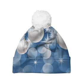 Шапка 3D c помпоном с принтом Новогодний узор в Новосибирске, 100% полиэстер | универсальный размер, печать по всей поверхности изделия | Тематика изображения на принте: happy new year | блеск | ёлка | зима | игрушки. праздник | конфетти | новый год | подарки | снег