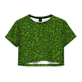 Женская футболка 3D укороченная с принтом Микробы в Новосибирске, 100% полиэстер | круглая горловина, длина футболки до линии талии, рукава с отворотами | бактерия | бацилла | биология | вирус | врач | зеленый | инфекция | медицина | микро | текстура