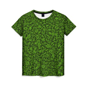 Женская футболка 3D с принтом Микробы в Новосибирске, 100% полиэфир ( синтетическое хлопкоподобное полотно) | прямой крой, круглый вырез горловины, длина до линии бедер | бактерия | бацилла | биология | вирус | врач | зеленый | инфекция | медицина | микро | текстура