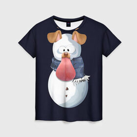 Женская футболка 3D с принтом Снэпчат собака в Новосибирске, 100% полиэфир ( синтетическое хлопкоподобное полотно) | прямой крой, круглый вырез горловины, длина до линии бедер | snapchat | радуга | снеговик | снэпчат | уши | фильтр | язык