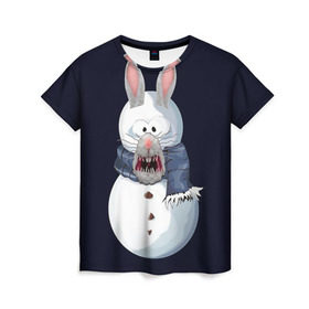 Женская футболка 3D с принтом Снэпчат кролик в Новосибирске, 100% полиэфир ( синтетическое хлопкоподобное полотно) | прямой крой, круглый вырез горловины, длина до линии бедер | Тематика изображения на принте: snapchat | радуга | снеговик | снэпчат | уши | фильтр | язык