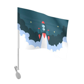 Флаг для автомобиля с принтом Ракета в Новосибирске, 100% полиэстер | Размер: 30*21 см | звёзды | космический корабль | космическое пространство | космос | созвездие