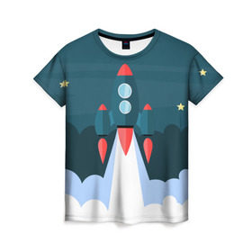 Женская футболка 3D с принтом Ракета в Новосибирске, 100% полиэфир ( синтетическое хлопкоподобное полотно) | прямой крой, круглый вырез горловины, длина до линии бедер | звёзды | космический корабль | космическое пространство | космос | созвездие