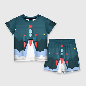 Детский костюм с шортами 3D с принтом Ракета в Новосибирске,  |  | звёзды | космический корабль | космическое пространство | космос | созвездие
