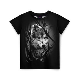 Детская футболка 3D с принтом Серый волк в Новосибирске, 100% гипоаллергенный полиэфир | прямой крой, круглый вырез горловины, длина до линии бедер, чуть спущенное плечо, ткань немного тянется | Тематика изображения на принте: animal | beast | grey | roar | wolf | волк | животное | зверь | рык | серый