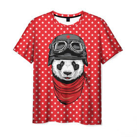 Мужская футболка 3D с принтом Панда пилот в Новосибирске, 100% полиэфир | прямой крой, круглый вырез горловины, длина до линии бедер | bear | panda | pilot | медведь