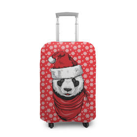 Чехол для чемодана 3D с принтом Панда Клаус в Новосибирске, 86% полиэфир, 14% спандекс | двустороннее нанесение принта, прорези для ручек и колес | animal | bear | beast | claus | panda | santa | дед мороз | елка | зверь | клаус | медведь | новый год | панда | рождество | санта | снег