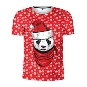 Мужская футболка 3D спортивная с принтом Панда Клаус в Новосибирске, 100% полиэстер с улучшенными характеристиками | приталенный силуэт, круглая горловина, широкие плечи, сужается к линии бедра | Тематика изображения на принте: animal | bear | beast | claus | panda | santa | дед мороз | елка | зверь | клаус | медведь | новый год | панда | рождество | санта | снег
