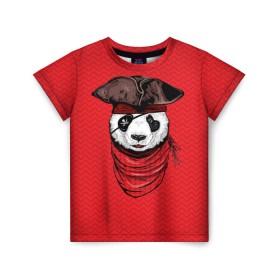 Детская футболка 3D с принтом Панда пират в Новосибирске, 100% гипоаллергенный полиэфир | прямой крой, круглый вырез горловины, длина до линии бедер, чуть спущенное плечо, ткань немного тянется | animal | bay | bear | beast | captain | panda | pirate | бухта | зверь | капитан | корабль | медведь | панда | пират