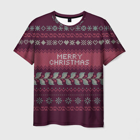 Мужская футболка 3D с принтом Merry Christmas в Новосибирске, 100% полиэфир | прямой крой, круглый вырез горловины, длина до линии бедер | 2017 | merry christmas | год | дед мороз | новый год | олени | орнамент | рождество | санта | узор