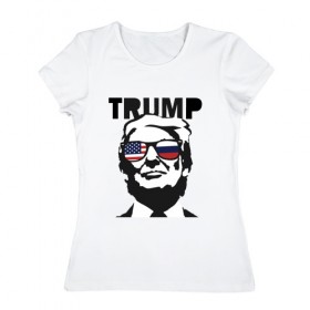 Женская футболка хлопок с принтом Дональд Трамп в Новосибирске, 100% хлопок | прямой крой, круглый вырез горловины, длина до линии бедер, слегка спущенное плечо | 