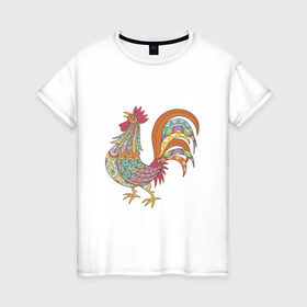 Женская футболка хлопок с принтом Этно мотив в Новосибирске, 100% хлопок | прямой крой, круглый вырез горловины, длина до линии бедер, слегка спущенное плечо | курица | петух | символ