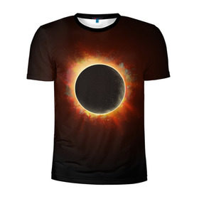 Мужская футболка 3D спортивная с принтом Солнечное затмение в Новосибирске, 100% полиэстер с улучшенными характеристиками | приталенный силуэт, круглая горловина, широкие плечи, сужается к линии бедра | eclipse | moon | planet | solar | space | star | sun | затмение | звезда | космос | луна | планета | солнце