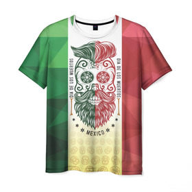 Мужская футболка 3D с принтом Мексика в Новосибирске, 100% полиэфир | прямой крой, круглый вырез горловины, длина до линии бедер | мексика | флаг | череп
