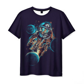 Мужская футболка 3D с принтом Космический удар в Новосибирске, 100% полиэфир | прямой крой, круглый вырез горловины, длина до линии бедер | Тематика изображения на принте: cosmonaut | galaxy | planet | space | star | астронавт | галактика | звезда | космонавт | космос | планета