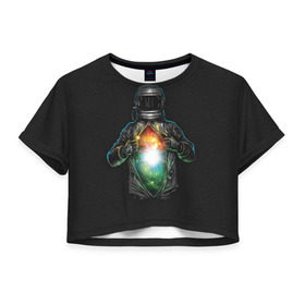 Женская футболка 3D укороченная с принтом Космос внутри в Новосибирске, 100% полиэстер | круглая горловина, длина футболки до линии талии, рукава с отворотами | cosmonaut | galaxy | planet | space | star | автронавт | галактика | звезды | космонавт | космос