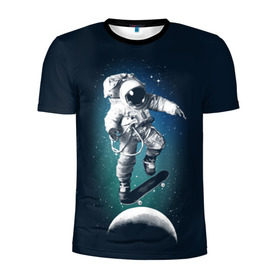 Мужская футболка 3D спортивная с принтом Космический скейтбординг в Новосибирске, 100% полиэстер с улучшенными характеристиками | приталенный силуэт, круглая горловина, широкие плечи, сужается к линии бедра | cosmonaut | galaxy | planet | skate | space | star | галактика | звезды | космонавт | космос | планета | скейт