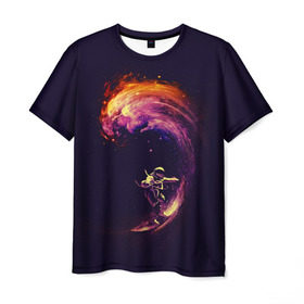 Мужская футболка 3D с принтом Космический серфинг в Новосибирске, 100% полиэфир | прямой крой, круглый вырез горловины, длина до линии бедер | cosmonaut | galaxy | planet | space | star | surf | галактика | звезды | космонавт | космос | планета | серф