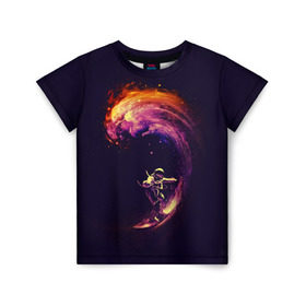 Детская футболка 3D с принтом Космический серфинг в Новосибирске, 100% гипоаллергенный полиэфир | прямой крой, круглый вырез горловины, длина до линии бедер, чуть спущенное плечо, ткань немного тянется | cosmonaut | galaxy | planet | space | star | surf | галактика | звезды | космонавт | космос | планета | серф