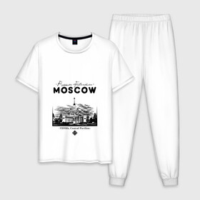 Мужская пижама хлопок с принтом Москва, ВДНХ в Новосибирске, 100% хлопок | брюки и футболка прямого кроя, без карманов, на брюках мягкая резинка на поясе и по низу штанин
 | Тематика изображения на принте: 