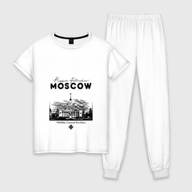 Женская пижама хлопок с принтом Москва, ВДНХ в Новосибирске, 100% хлопок | брюки и футболка прямого кроя, без карманов, на брюках мягкая резинка на поясе и по низу штанин | 
