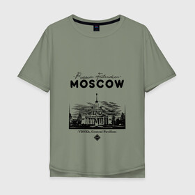 Мужская футболка хлопок Oversize с принтом Москва, ВДНХ в Новосибирске, 100% хлопок | свободный крой, круглый ворот, “спинка” длиннее передней части | Тематика изображения на принте: 