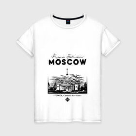 Женская футболка хлопок с принтом Москва, ВДНХ в Новосибирске, 100% хлопок | прямой крой, круглый вырез горловины, длина до линии бедер, слегка спущенное плечо | 