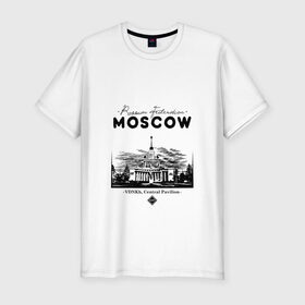 Мужская футболка премиум с принтом Москва, ВДНХ в Новосибирске, 92% хлопок, 8% лайкра | приталенный силуэт, круглый вырез ворота, длина до линии бедра, короткий рукав | Тематика изображения на принте: 