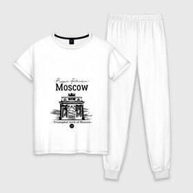 Женская пижама хлопок с принтом Москва, Триумфальная Арка в Новосибирске, 100% хлопок | брюки и футболка прямого кроя, без карманов, на брюках мягкая резинка на поясе и по низу штанин | 