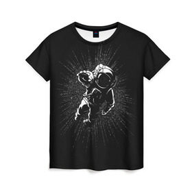 Женская футболка 3D с принтом Космическое прикосновение в Новосибирске, 100% полиэфир ( синтетическое хлопкоподобное полотно) | прямой крой, круглый вырез горловины, длина до линии бедер | astro | cosmo | galaxy | planet | space | star | астронавт | галактика | звезды | космонавт | космос | планета