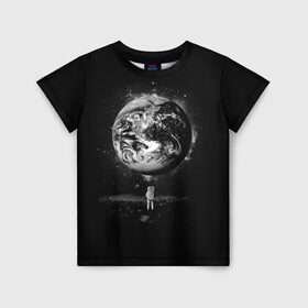 Детская футболка 3D с принтом Взгляд на землю в Новосибирске, 100% гипоаллергенный полиэфир | прямой крой, круглый вырез горловины, длина до линии бедер, чуть спущенное плечо, ткань немного тянется | astro | cosmo | galaxy | moon | planet | space | star | автронавт | галактика | звезды | земля | космонавт | космос | луна | планета