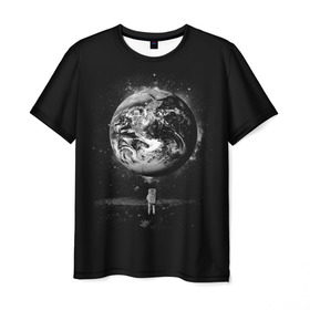 Мужская футболка 3D с принтом Взгляд на землю в Новосибирске, 100% полиэфир | прямой крой, круглый вырез горловины, длина до линии бедер | astro | cosmo | galaxy | moon | planet | space | star | автронавт | галактика | звезды | земля | космонавт | космос | луна | планета