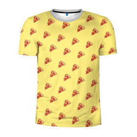 Мужская футболка 3D спортивная с принтом Рай пиццы в Новосибирске, 100% полиэстер с улучшенными характеристиками | приталенный силуэт, круглая горловина, широкие плечи, сужается к линии бедра | food | pizza | грибы | еда | завтрак | колбаса | обед | пицца | помидор | ужин | фастфуд