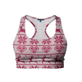 Женский спортивный топ 3D с принтом Розовый свитер в Новосибирске, 82% полиэстер, 18% спандекс Ткань безопасна для здоровья, позволяет коже дышать, не мнется и не растягивается |  | ангел | ёлка | ель | зима | колокольчик | нг | новый год | олень | рождество | санта | свитер | снег
