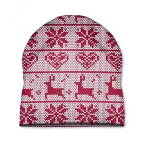 Шапка 3D с принтом Розовый свитер в Новосибирске, 100% полиэстер | универсальный размер, печать по всей поверхности изделия | ангел | ёлка | ель | зима | колокольчик | нг | новый год | олень | рождество | санта | свитер | снег