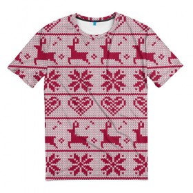 Мужская футболка 3D с принтом Розовый свитер в Новосибирске, 100% полиэфир | прямой крой, круглый вырез горловины, длина до линии бедер | ангел | ёлка | ель | зима | колокольчик | нг | новый год | олень | рождество | санта | свитер | снег