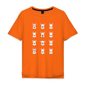 Мужская футболка хлопок Oversize с принтом 12 эмоций бультерьера в Новосибирске, 100% хлопок | свободный крой, круглый ворот, “спинка” длиннее передней части | emoji | булечка | булик | буль | бультерьер | смайл | собака | эмоджи | эмодзи