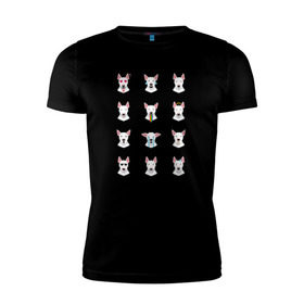 Мужская футболка премиум с принтом 12 эмоций бультерьера в Новосибирске, 92% хлопок, 8% лайкра | приталенный силуэт, круглый вырез ворота, длина до линии бедра, короткий рукав | emoji | булечка | булик | буль | бультерьер | смайл | собака | эмоджи | эмодзи