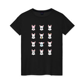 Женская футболка хлопок с принтом 12 эмоций бультерьера в Новосибирске, 100% хлопок | прямой крой, круглый вырез горловины, длина до линии бедер, слегка спущенное плечо | emoji | булечка | булик | буль | бультерьер | смайл | собака | эмоджи | эмодзи