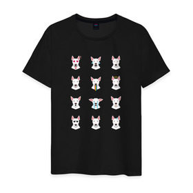 Мужская футболка хлопок с принтом 12 эмоций бультерьера в Новосибирске, 100% хлопок | прямой крой, круглый вырез горловины, длина до линии бедер, слегка спущенное плечо. | emoji | булечка | булик | буль | бультерьер | смайл | собака | эмоджи | эмодзи
