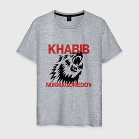 Мужская футболка хлопок с принтом Хабиб Нурмагомедов в Новосибирске, 100% хлопок | прямой крой, круглый вырез горловины, длина до линии бедер, слегка спущенное плечо. | khabib | nurmagomedov