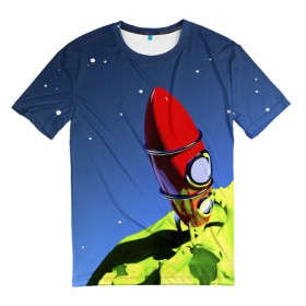 Мужская футболка 3D с принтом Ракета в Новосибирске, 100% полиэфир | прямой крой, круглый вырез горловины, длина до линии бедер | Тематика изображения на принте: space | вселенная | яркий