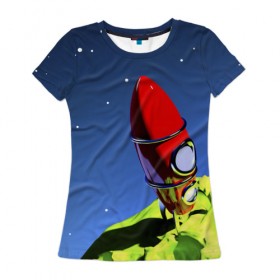 Женская футболка 3D с принтом Ракета в Новосибирске, 100% полиэфир ( синтетическое хлопкоподобное полотно) | прямой крой, круглый вырез горловины, длина до линии бедер | Тематика изображения на принте: space | вселенная | яркий