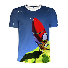 Мужская футболка 3D спортивная с принтом Ракета в Новосибирске, 100% полиэстер с улучшенными характеристиками | приталенный силуэт, круглая горловина, широкие плечи, сужается к линии бедра | Тематика изображения на принте: space | вселенная | яркий